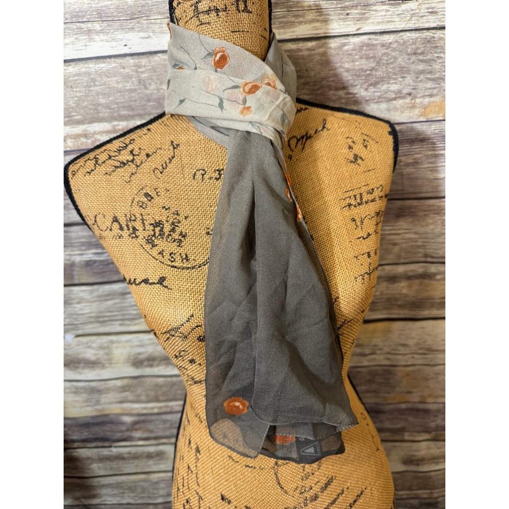 A. Brod Sheer Floral Scarf Ombre Grey Taupe Orange Rosebud Made in Italy